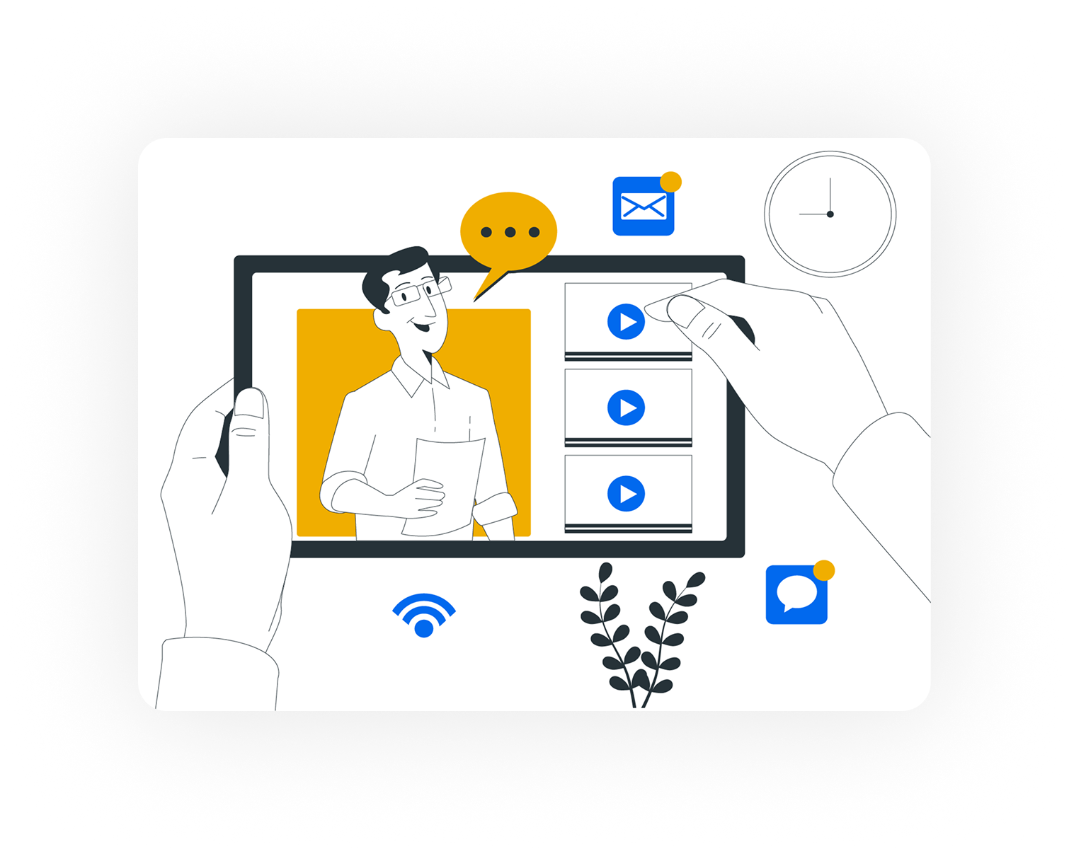 Hands selecting video tutorials on a tablet screen.