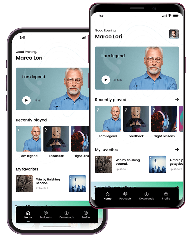 Two smartphones displaying a cross-platform mobile app's profile screen with a user photo