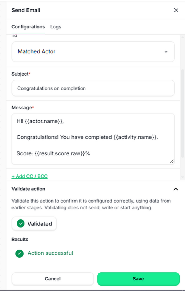 email-action-configuration