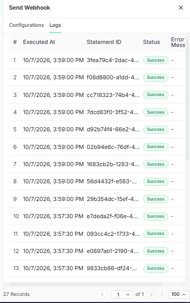 . Review the webhook execution result in Logs.
